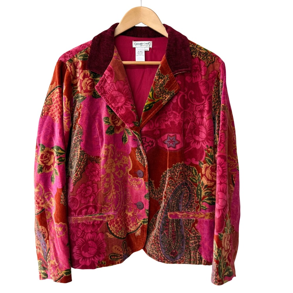Coldwater Creek Womens Whimsigoth Paisley Velvet Blazer Cotton Size XLP Jacket